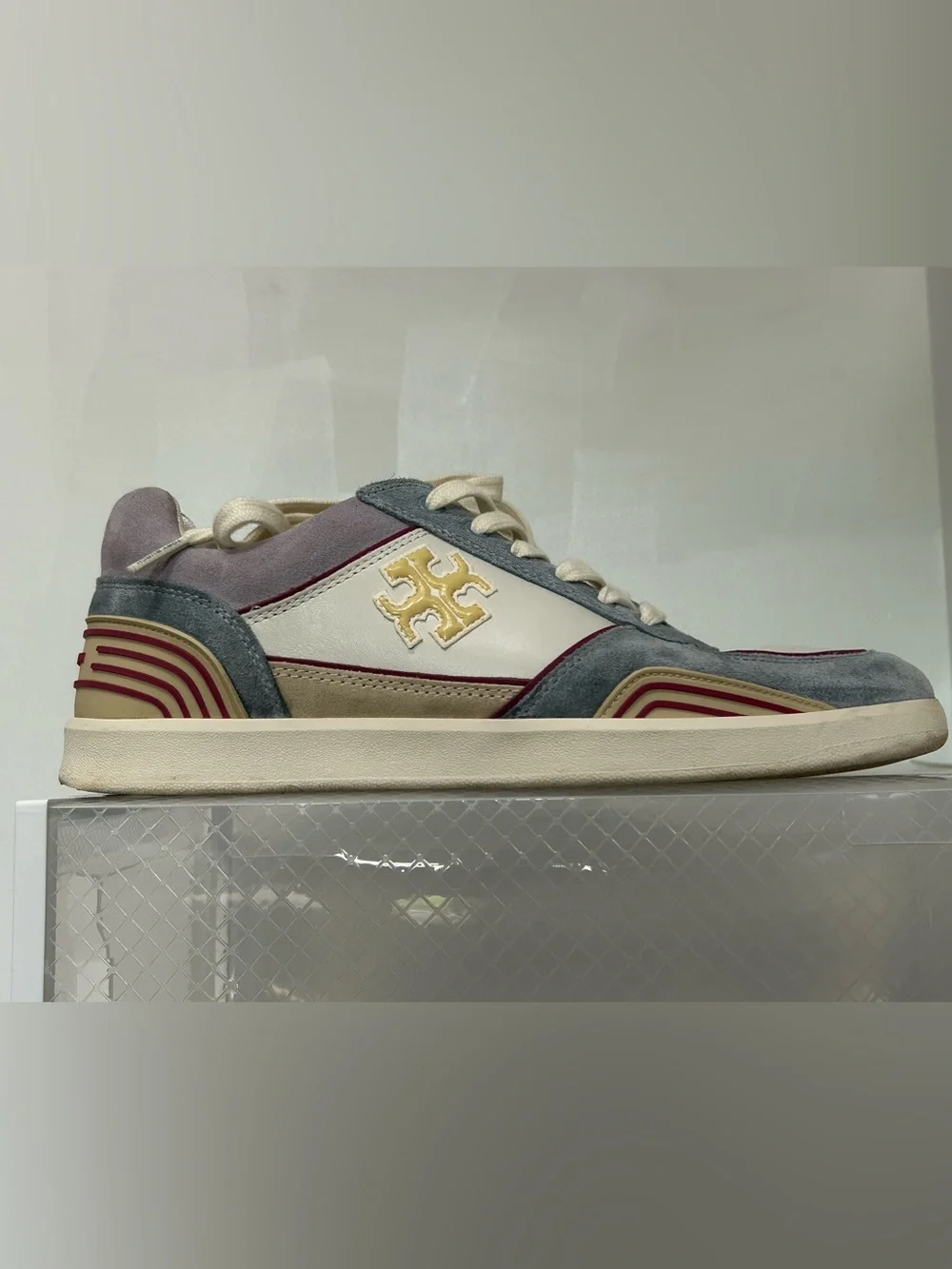 Tory Burch White , Gray, Mauve & Burgundy Low-Top Sneaker